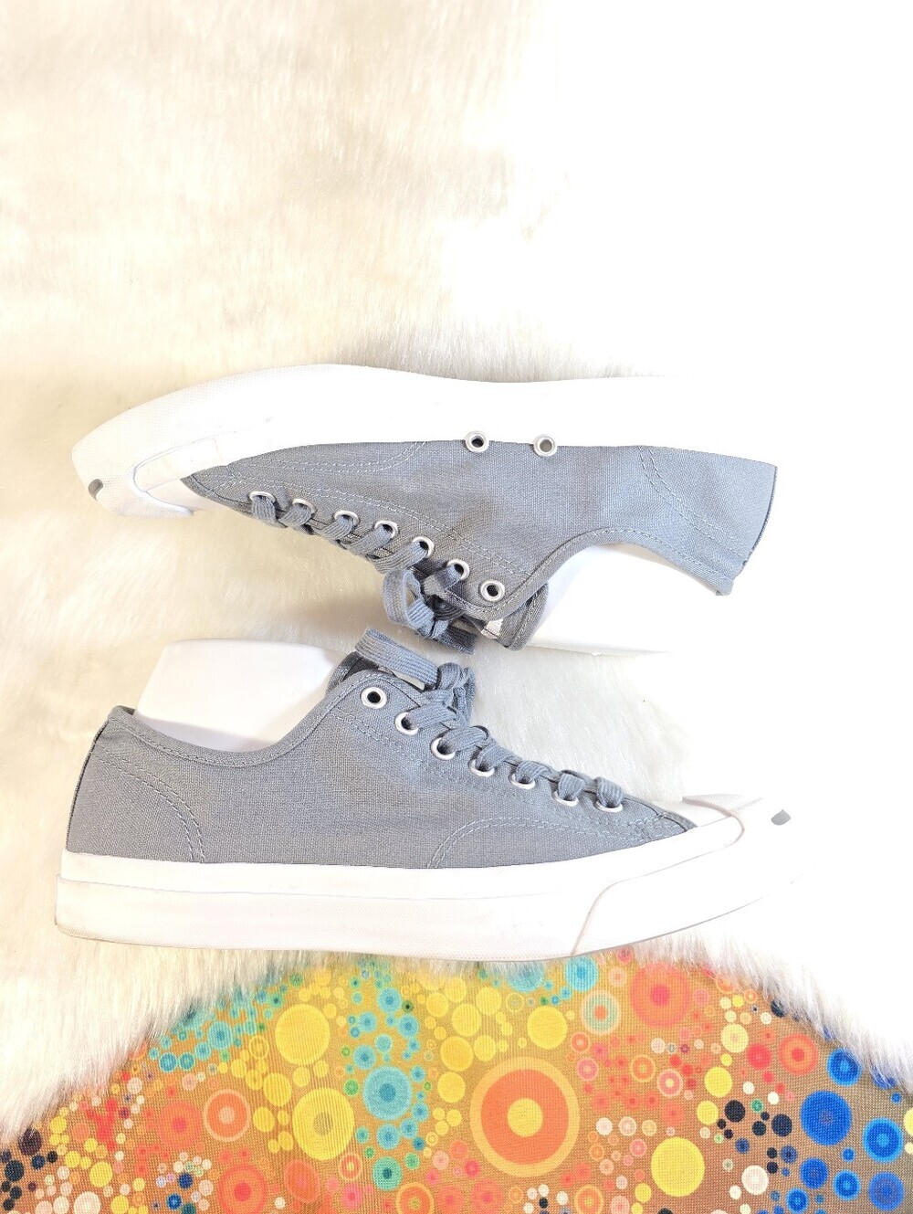 Converse Jack Purcell Unisex Gray Canvas Low-Top Sneakers with White Toe Cap - Picture 6 of 13